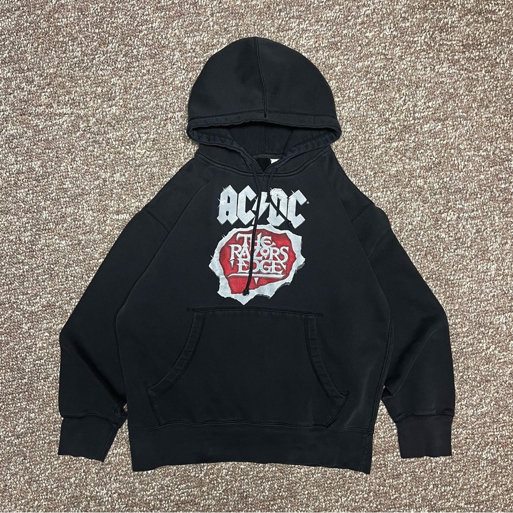 CRAZY 90s AC/DC Vintage Grunge x Skater x Concert Boxy/Cropped Hoodie Sweatshirt